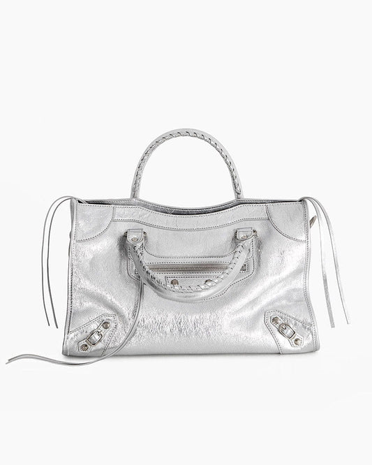 Vespera Metallized Lambskin Silver Tote Bag