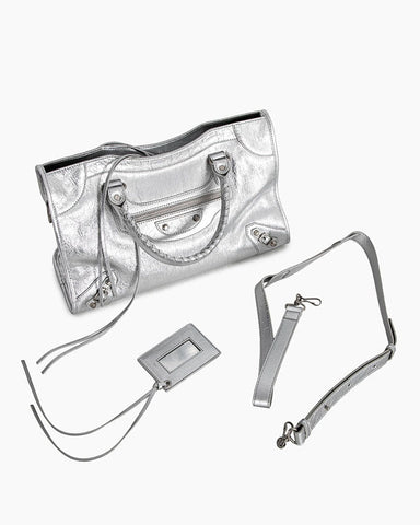 Vespera Metallized Lambskin Silver Tote Bag