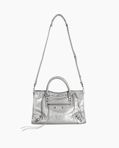 Vespera Metallized Lambskin Silver Tote Bag