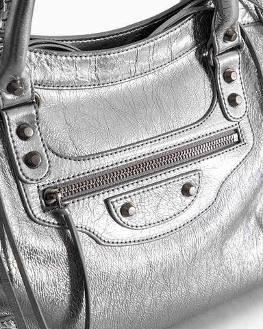 Vespera Metallized Lambskin Silver Tote Bag