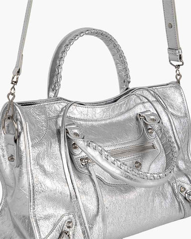 Vespera Metallized Lambskin Silver Tote Bag