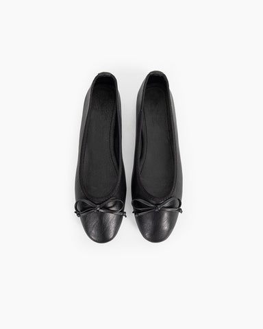 Aurora Leather Round Toe Bow Ballet Flats