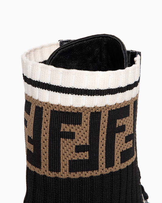 Women's Black Leather & Knit Combat Boots