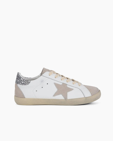 White Nappa Leather with Gray Star Sneakers