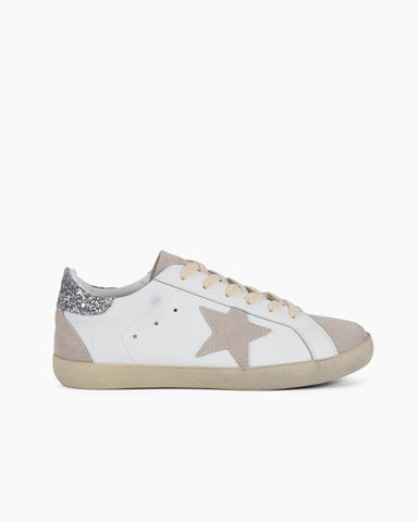 [FLAT RATE $85] White Leather Sneaker - Vintage Gray Star