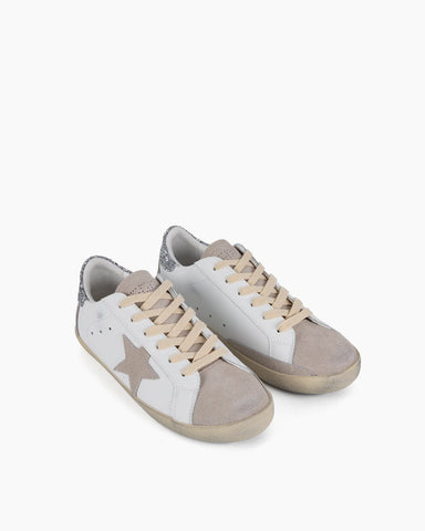 White Nappa Leather with Gray Star Sneakers
