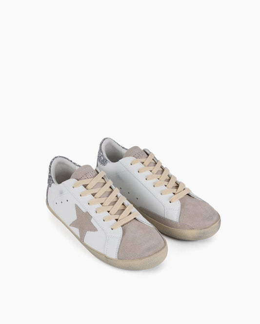 White Nappa Leather Gray Star Sneakers