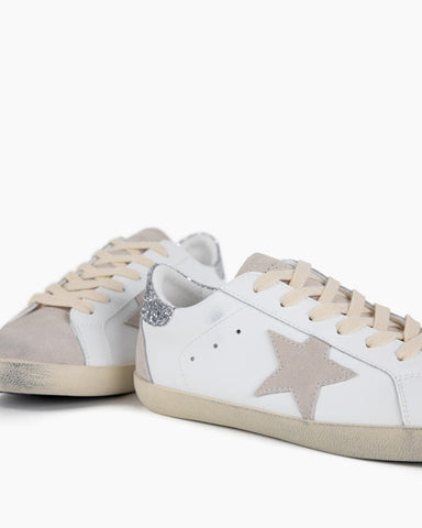 White Nappa Leather with Gray Star Sneakers