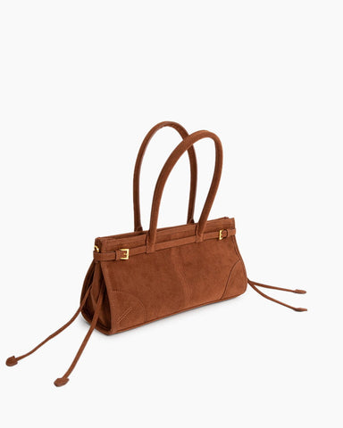 Elegant Rectangular Suede Tote with Zipper Closure