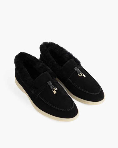 Suede and Shearling Fur Charms Walk Loafers