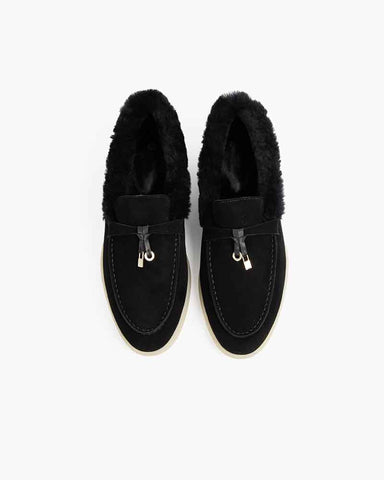 Suede and Shearling Fur Charms Walk Loafers