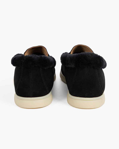 Suede and Shearling Fur Charms Walk Loafers
