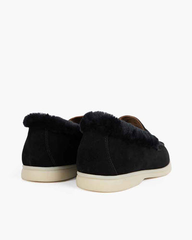 Suede and Shearling Fur Charms Walk Loafers