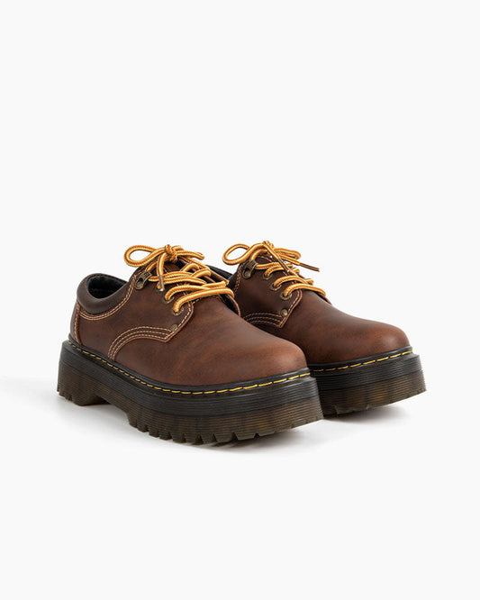 Women's Heavy Duty Brown Leather Platform Shoes