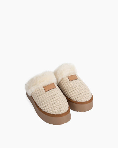 Faux Fur Trim Cozy Knit Slippers