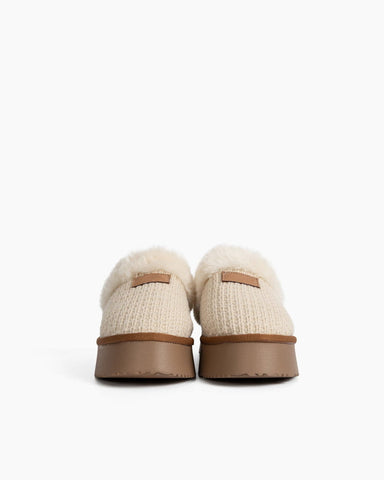 Faux Fur Trim Cozy Knit Slippers