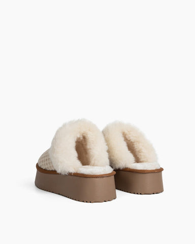 Faux Fur Trim Cozy Knit Slippers