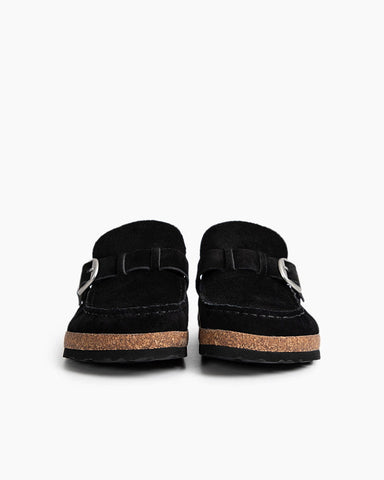 Women's Casual Suede Mules with Adjustable Buckle Strap