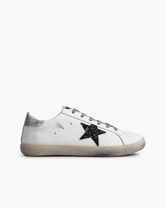 Women's Vintage Look White Skate Sneakers with Black Glitter Star