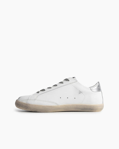 Women's Vintage Look White Skate Sneakers with Black Glitter Star