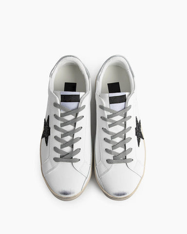 Women's Vintage Look White Skate Sneakers with Black Glitter Star