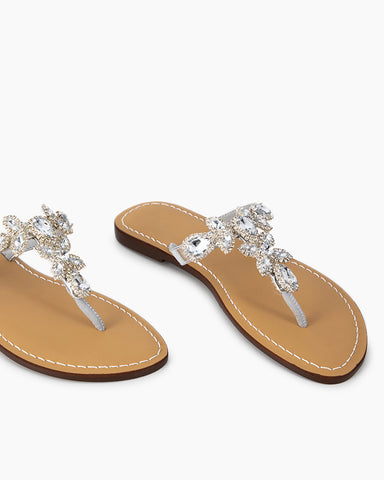 Rhinestone Embellished Flat Boho Crystal Thong Sandals