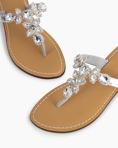 Rhinestone Embellished Flat Boho Crystal Thong Sandals