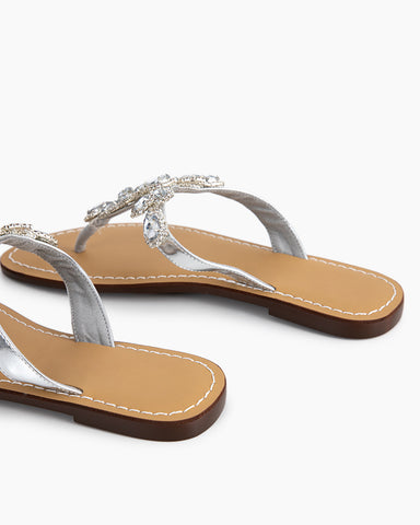 Rhinestone Embellished Flat Boho Crystal Thong Sandals