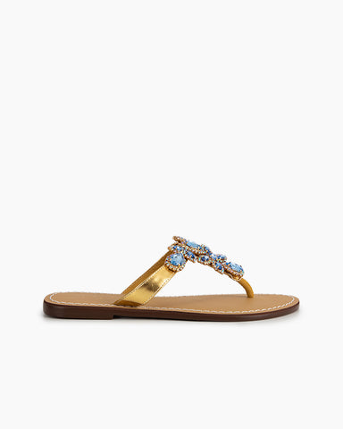 Rhinestone Embellished Flat Boho Crystal Thong Sandals