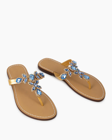 Rhinestone Embellished Flat Boho Crystal Thong Sandals