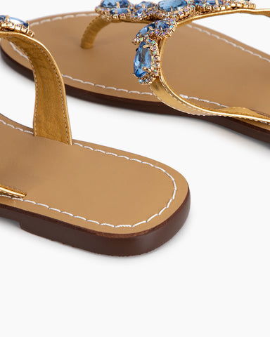 Rhinestone Embellished Flat Boho Crystal Thong Sandals