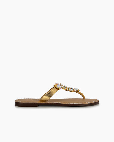 Rhinestone Embellished Flat Boho Crystal Thong Sandals