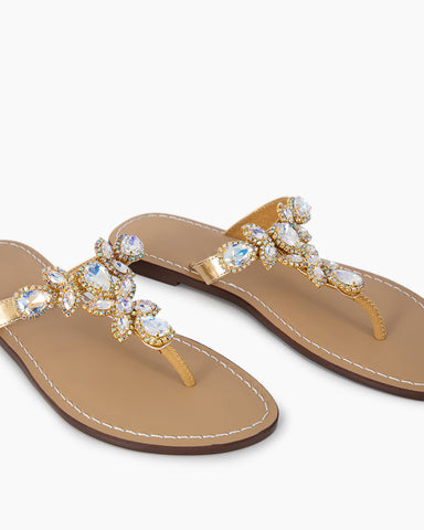Rhinestone Embellished Flat Boho Crystal Thong Sandals