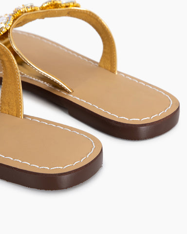 Rhinestone Embellished Flat Boho Crystal Thong Sandals