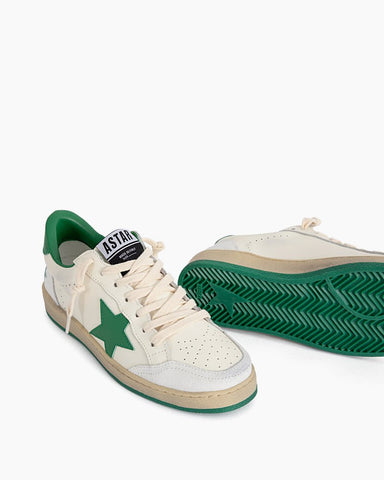 White Nappa Leather Sneakers with Green Good Luck Star
