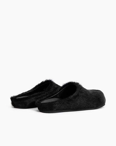 (Clean Up) Designer Real Fur Slides Clogs Mules Flat Luxury Slippers