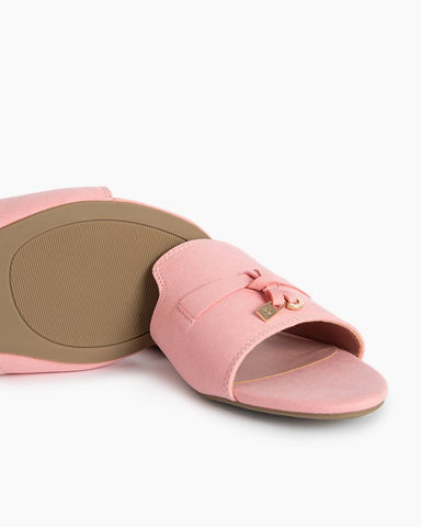Suede Gold Charm Open Toe Slide Sandals