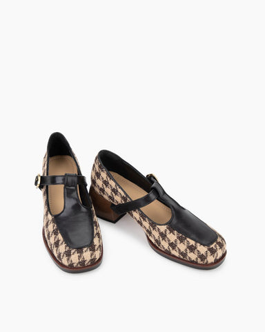 Houndstooth-Chunky-Block-Heel-Mary-Janes-Pumps