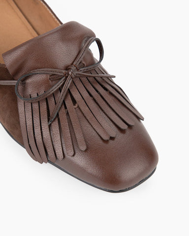 Tassel Bowtie Handmade Genuine Leather Chunky Heel Loafers
