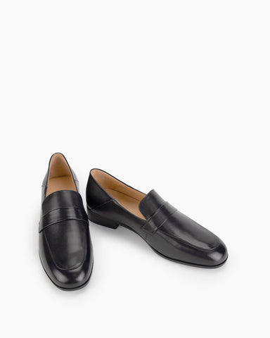 Black Classic Leather Flat Loafers