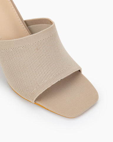 Knit Slip On Breathable Block Heel Sandals