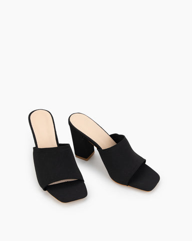 Knit Slip On Breathable Block Heel Sandals