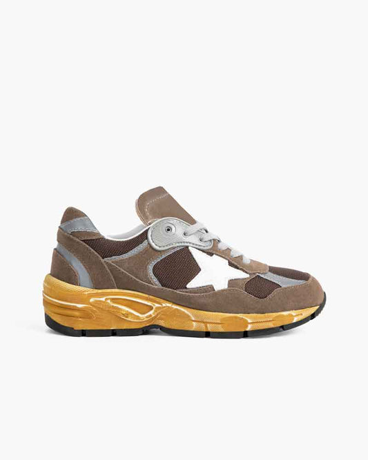 Hand-Finished Worn Look Mixed Material Sneakers