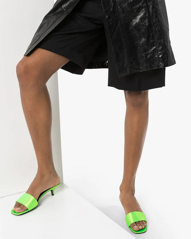 Satin Kitten Heel Open Toe Slip-On Sandals