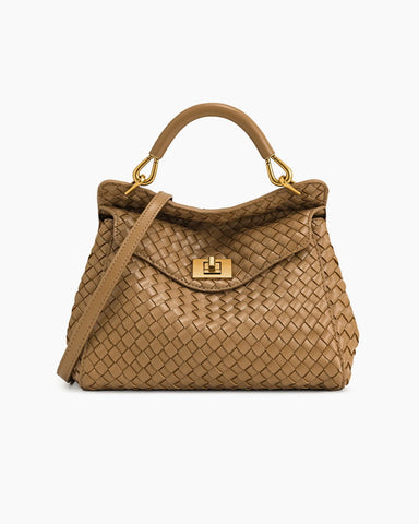 Refined Woven Leather Top-Handle Satchel