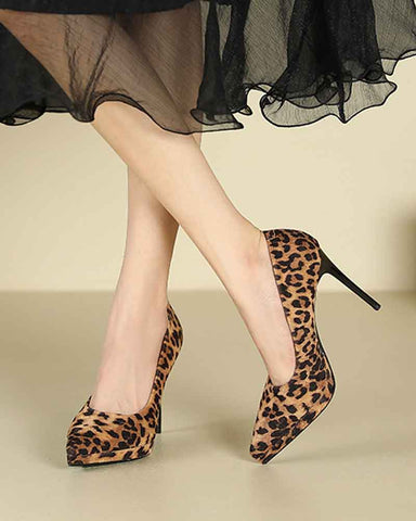 Women's Suede Pointed-Toe Platform Stiletto High Heels Pumps