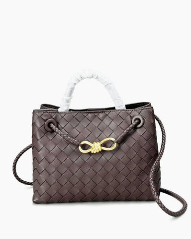 Women's Woven Leather Quilted Top Handle Bag