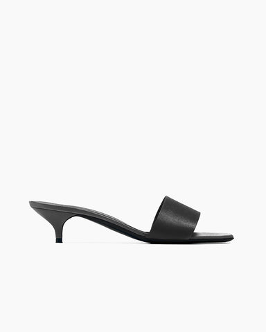Satin Kitten Heel Open Toe Slip-On Sandals