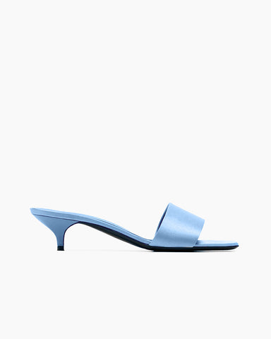 Satin Kitten Heel Open Toe Slip-On Sandals