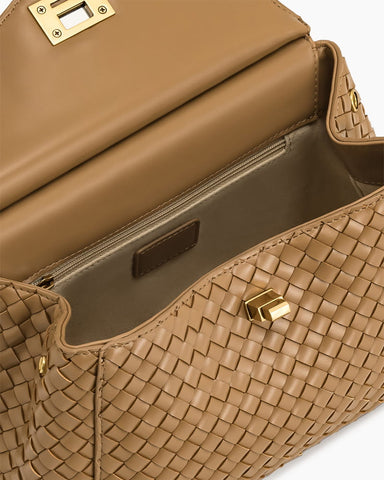 Refined Woven Leather Top-Handle Satchel